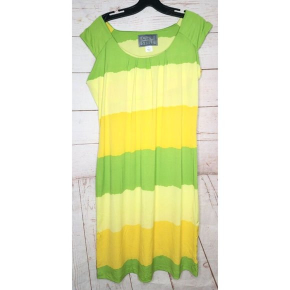 Rare Club Style Yellow Green Nightgown Sleepwear Summer Sleeveless Dress Size 12 - Picture 9 of 13